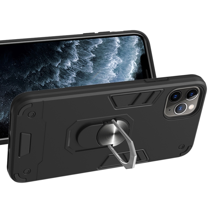 For iPhone 11 Pro Max 2 in 1 Armour Series PC + TPU Protective Case with Ring Holder(Black)