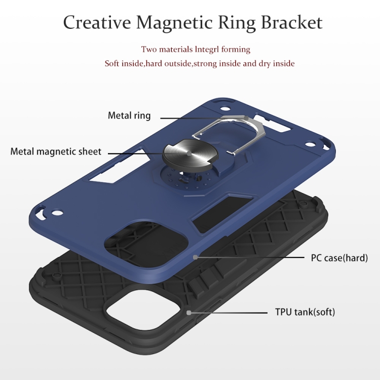For iPhone 11 Pro Max 2 in 1 Armour Series PC + TPU Protective Case with Ring Holder(Black)