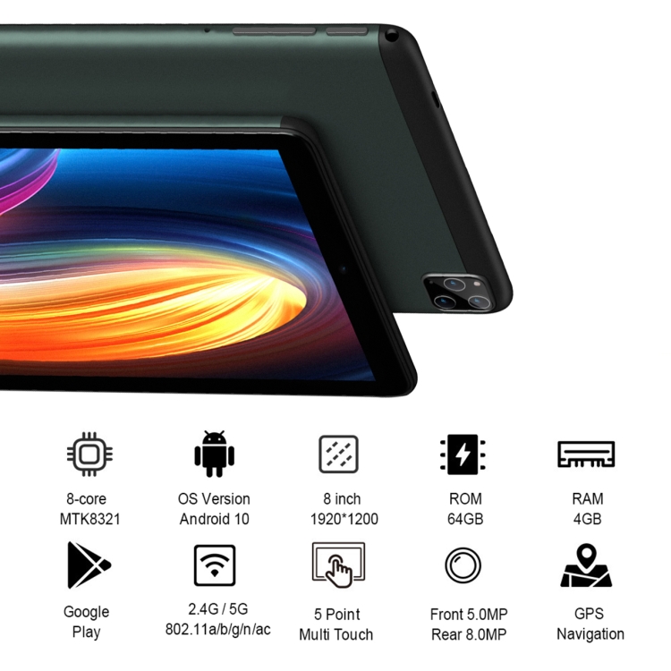 Tablet PC BDF P8 3G per chiamate telefoniche da 8,0 pollici, 4 GB+64 GB,  Android 10.0 MTK8321 Octa Core, supporto doppia SIM, spina UE (grigio)