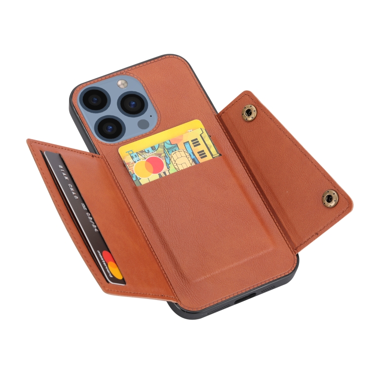 For iPhone 16 Pro Double Buckle Card Slots PU + TPU Phone Case(Brown)