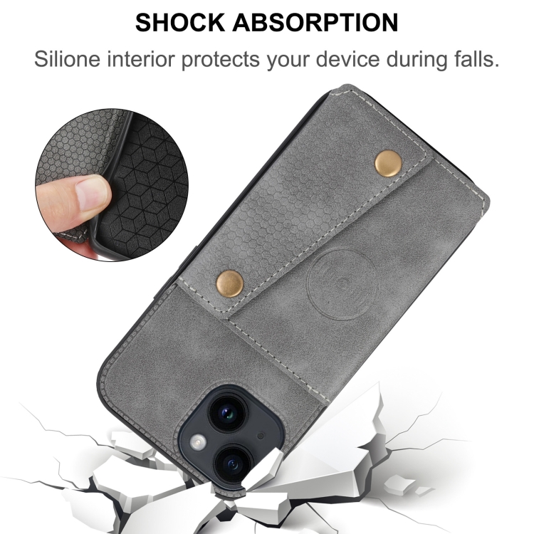 For iPhone 16 Pro Double Buckle Card Slots PU + TPU Phone Case(Brown)