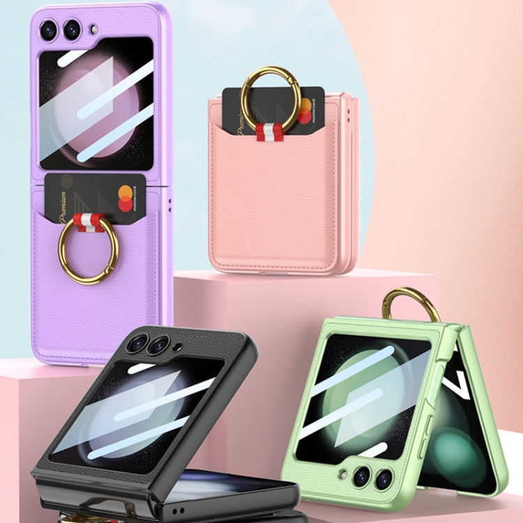 For Samsung Galaxy Z Flip5 GKK Integrated Plain Card Bag Phone Case with Ring Holder(Matcha Green) For Samsung Galaxy Z Flip5 GKK Integrated Plain Card Bag Phone Case with Ring Holder(Matcha Green)