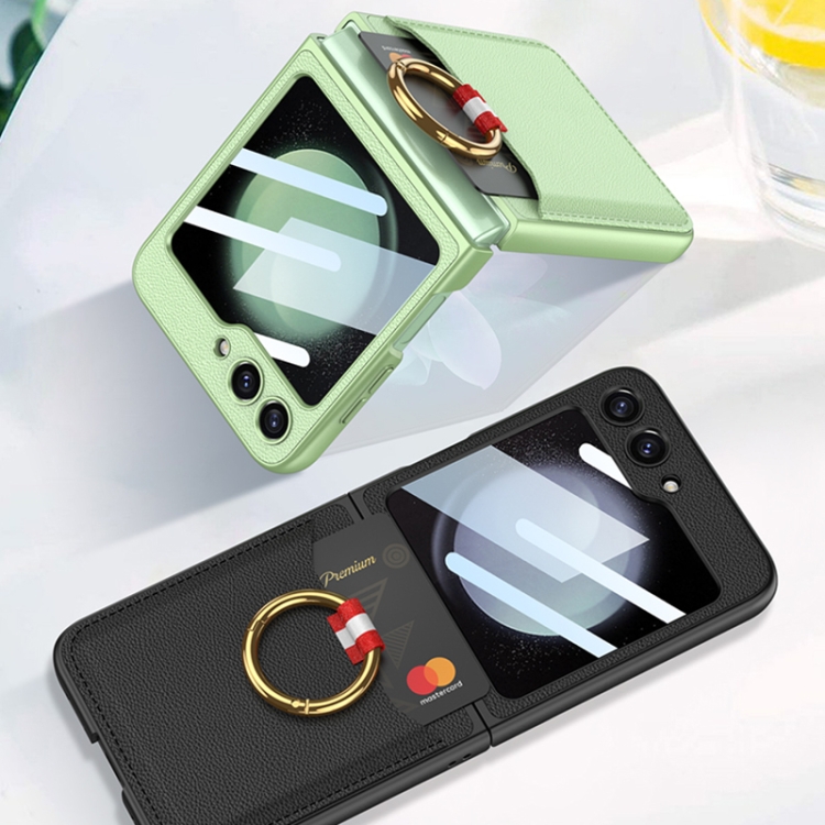 For Samsung Galaxy Z Flip5 GKK Integrated Plain Card Bag Phone Case with Ring Holder(Matcha Green) For Samsung Galaxy Z Flip5 GKK Integrated Plain Card Bag Phone Case with Ring Holder(Matcha Green)