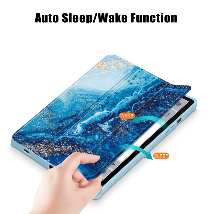 Para Samsung Galaxy Tab S9 Funda para tableta de cuero inteligente pintada con 3 pliegues acrílicos (ondas) - 1