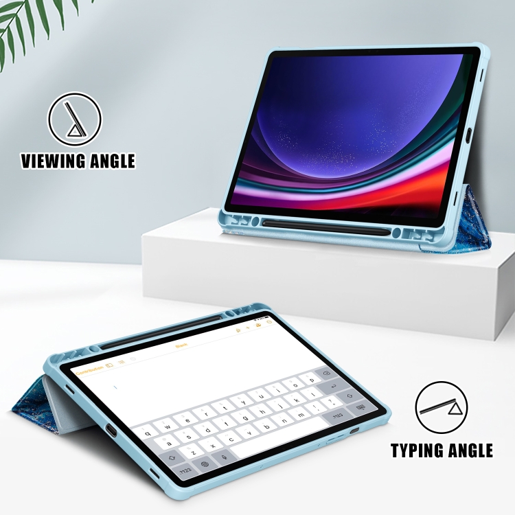 For Samsung Galaxy Tab S9 Acrylic 3-folding Painted Smart Leather Tablet Case(Waves) For Samsung Galaxy Tab S9 Acrylic 3-folding Painted Smart Leather Tablet Case(Waves)