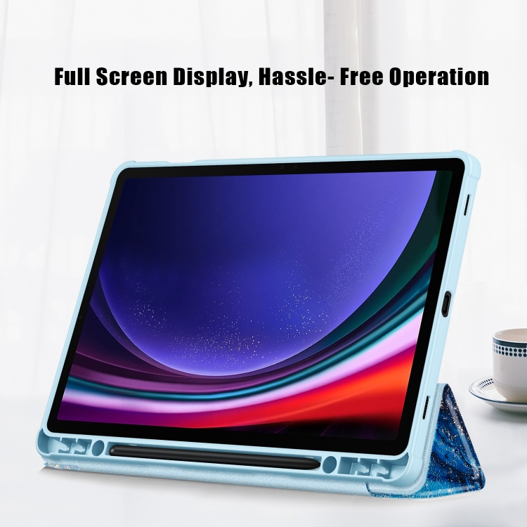 Para Samsung Galaxy Tab S9 Funda para tableta de cuero inteligente pintada con 3 pliegues acrílicos (ondas) - 4