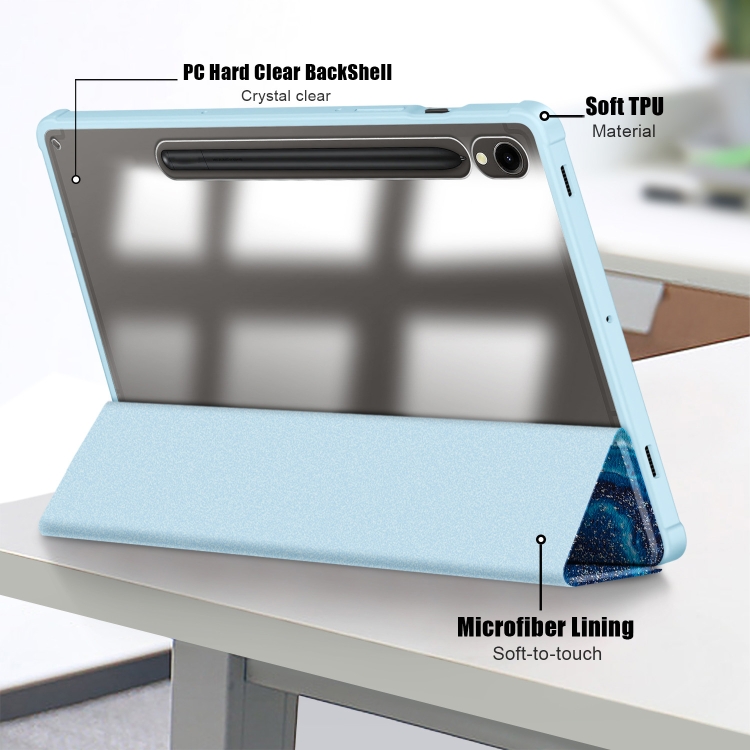 Para Samsung Galaxy Tab S9 Funda para tableta de cuero inteligente pintada con 3 pliegues acrílicos (ondas) - 5