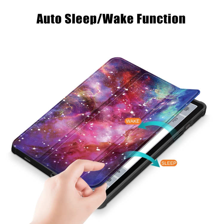 Para Samsung Galaxy Tab S9 + Funda para tableta de cuero inteligente pintada con 3 pliegues acrílicos (Vía Láctea) - 1