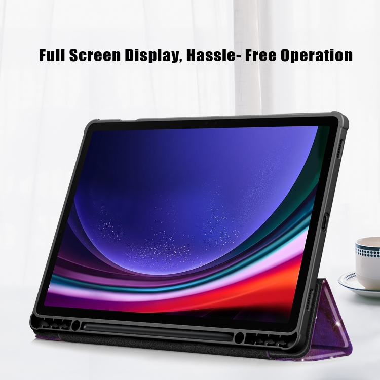 Para Samsung Galaxy Tab S9 + Funda para tableta de cuero inteligente pintada con 3 pliegues acrílicos (Vía Láctea) - 4