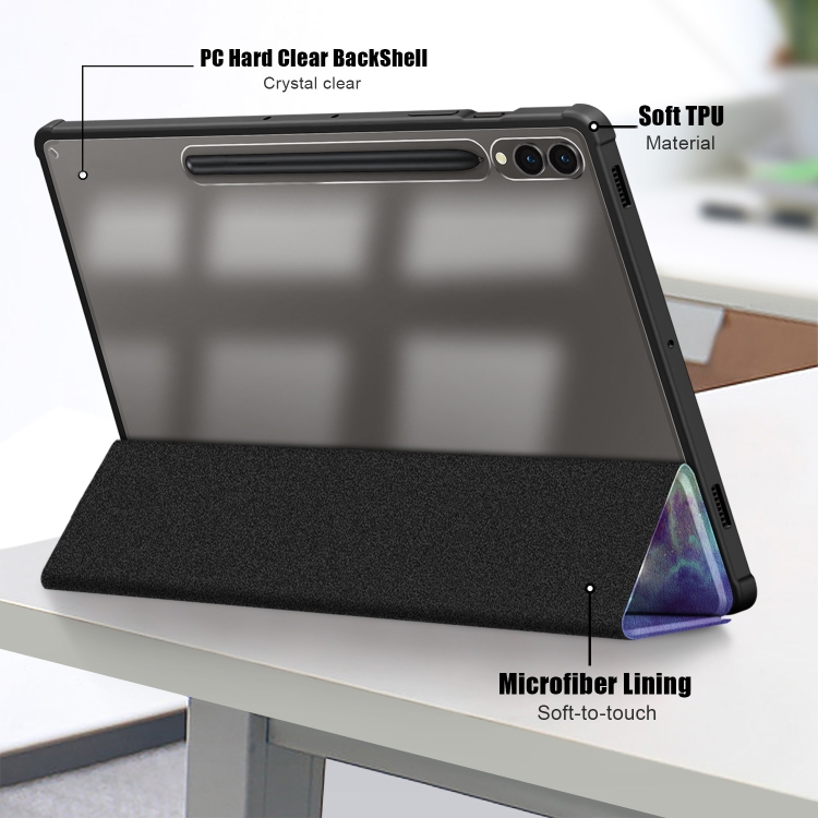 Para Samsung Galaxy Tab S9 + Funda para tableta de cuero inteligente pintada con 3 pliegues acrílicos (Vía Láctea) - 5