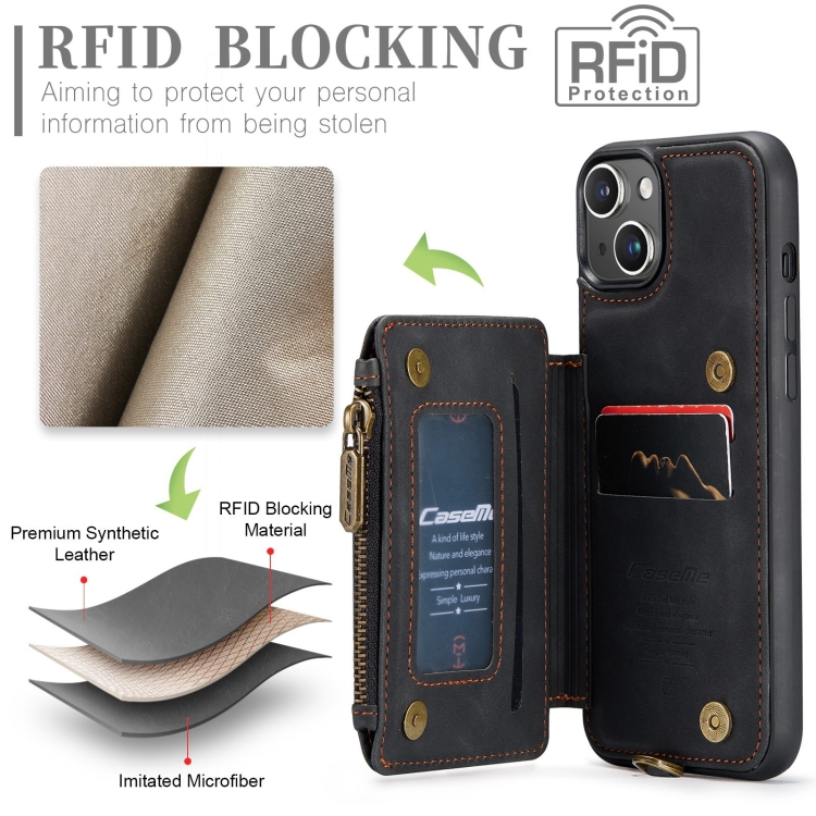 For iPhone 15 CaseMe C20 Multifunctional RFID Leather Phone Case(Black) For iPhone 15 CaseMe C20 Multifunctional RFID Leather Phone Case(Black)