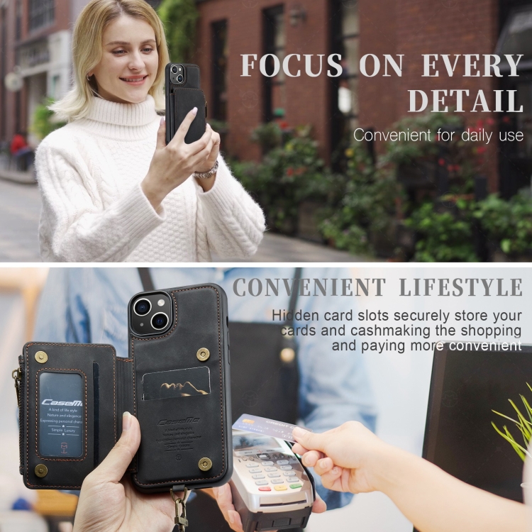 For iPhone 15 CaseMe C20 Multifunctional RFID Leather Phone Case(Black) For iPhone 15 CaseMe C20 Multifunctional RFID Leather Phone Case(Black)