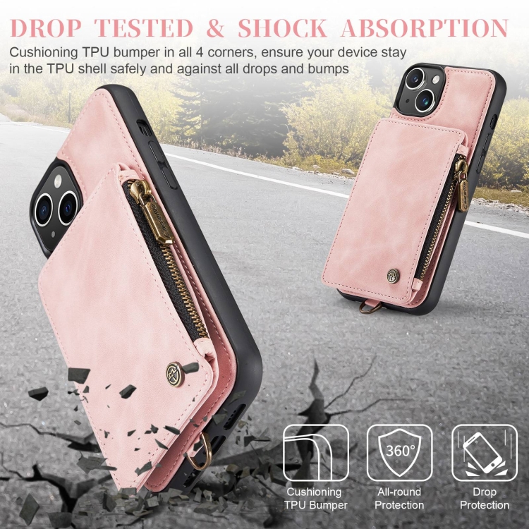 For iPhone 15 Plus CaseMe C20 Multifunctional RFID Leather Phone Case(Pink)