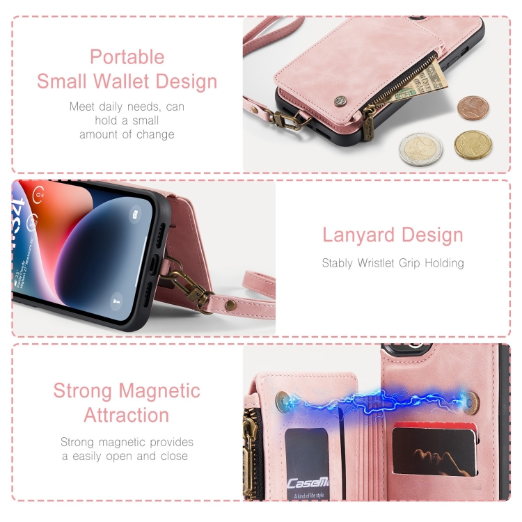 For iPhone 15 Plus CaseMe C20 Multifunctional RFID Leather Phone Case(Pink)