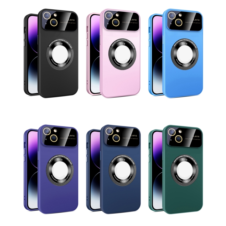 For iPhone 15 Plus Large Glass Window Magnetic Magsafe Phone Case with Lens Film(Dark Purple) For iPhone 15 Plus Large Glass Window Magnetic Magsafe Phone Case with Lens Film(Dark Purple)
