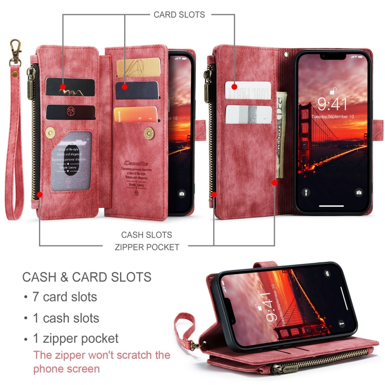 For iPhone 15 CaseMe C30 Multifunctional Leather Phone Case(Red) For iPhone 15 CaseMe C30 Multifunctional Leather Phone Case(Red)