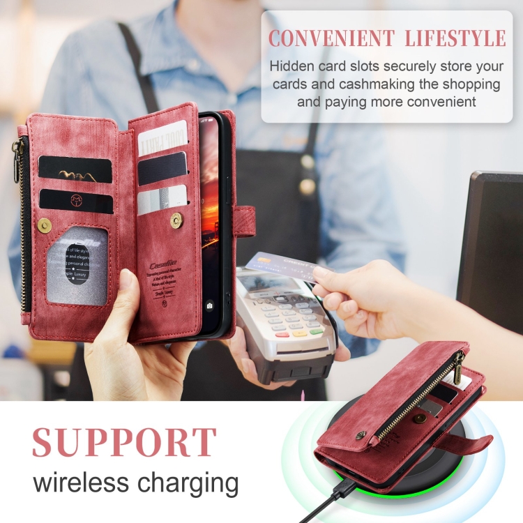 For iPhone 15 CaseMe C30 Multifunctional Leather Phone Case(Red) For iPhone 15 CaseMe C30 Multifunctional Leather Phone Case(Red)