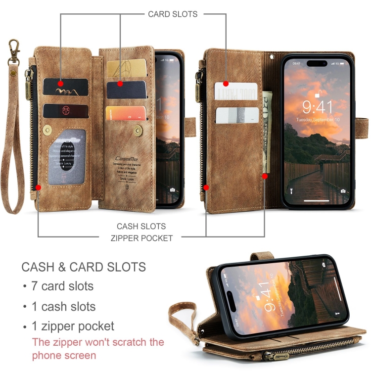 For iPhone 15 Pro CaseMe C30 Multifunctional Leather Phone Case(Brown) For iPhone 15 Pro CaseMe C30 Multifunctional Leather Phone Case(Brown)