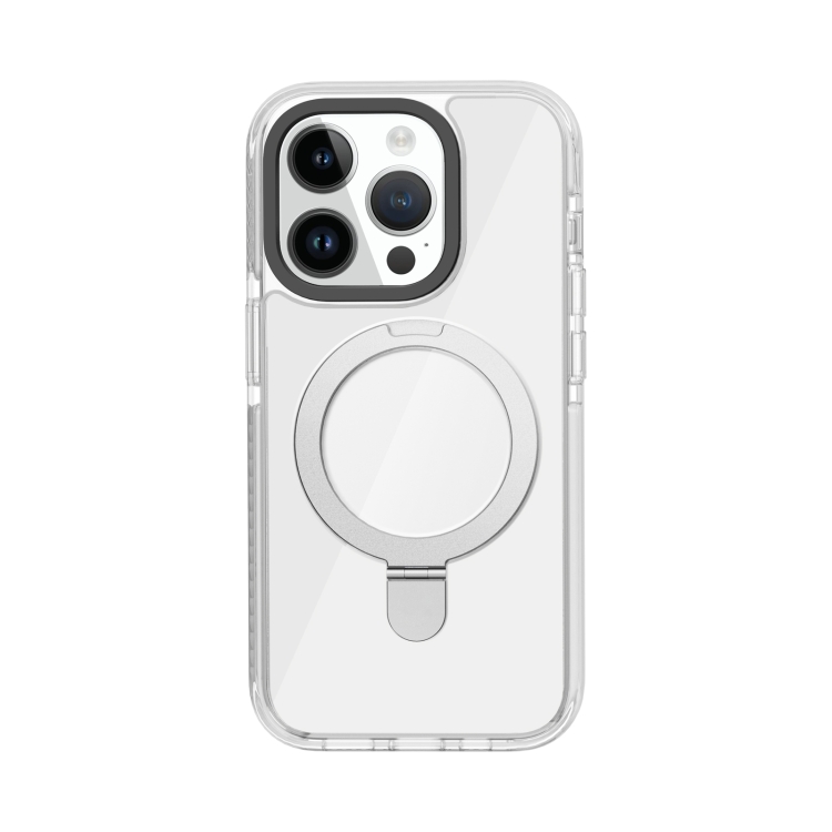 For iPhone 15 Pro Kingsteel Wolf MagSafe Holder Transparent Phone Case(White) For iPhone 15 Pro Kingsteel Wolf MagSafe Holder Transparent Phone Case(White)