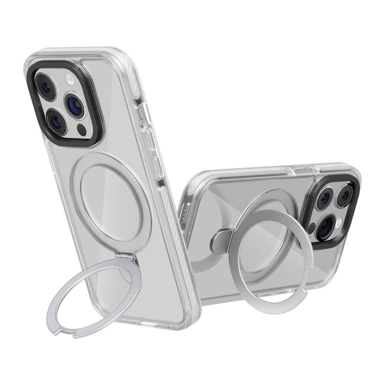 For iPhone 15 Pro Kingsteel Wolf MagSafe Holder Transparent Phone Case(White) For iPhone 15 Pro Kingsteel Wolf MagSafe Holder Transparent Phone Case(White)