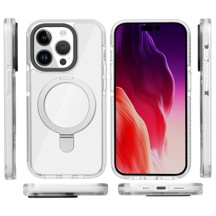 For iPhone 15 Pro Kingsteel Wolf MagSafe Holder Transparent Phone Case(White) For iPhone 15 Pro Kingsteel Wolf MagSafe Holder Transparent Phone Case(White)