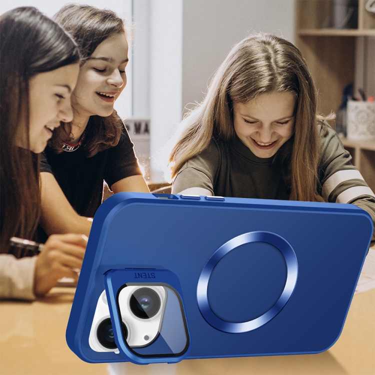 For iPhone 14 Plus Skin Feel Magnifier MagSafe Lens Holder Phone Case(Royal Blue) For iPhone 14 Plus Skin Feel Magnifier MagSafe Lens Holder Phone Case(Royal Blue)