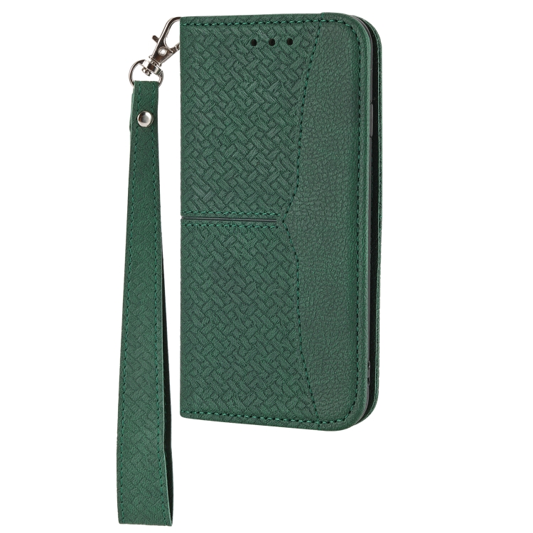 For iPhone 15 Woven Texture Stitching Magnetic Leather Phone Case(Green) For iPhone 15 Woven Texture Stitching Magnetic Leather Phone Case(Green)