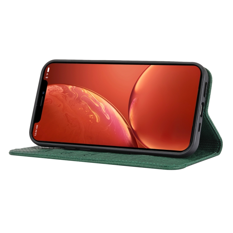 For iPhone 15 Woven Texture Stitching Magnetic Leather Phone Case(Green) For iPhone 15 Woven Texture Stitching Magnetic Leather Phone Case(Green)