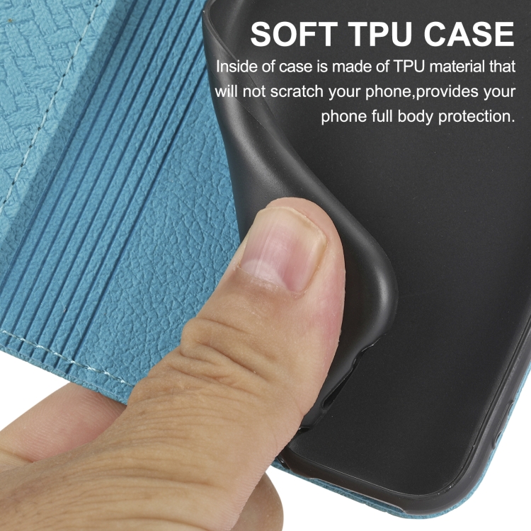 For iPhone 16 Pro Woven Texture Stitching Magnetic Leather Phone Case(Blue) For iPhone 16 Pro Woven Texture Stitching Magnetic Leather Phone Case(Blue)