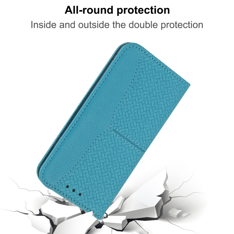 For iPhone 16 Pro Woven Texture Stitching Magnetic Leather Phone Case(Blue) For iPhone 16 Pro Woven Texture Stitching Magnetic Leather Phone Case(Blue)