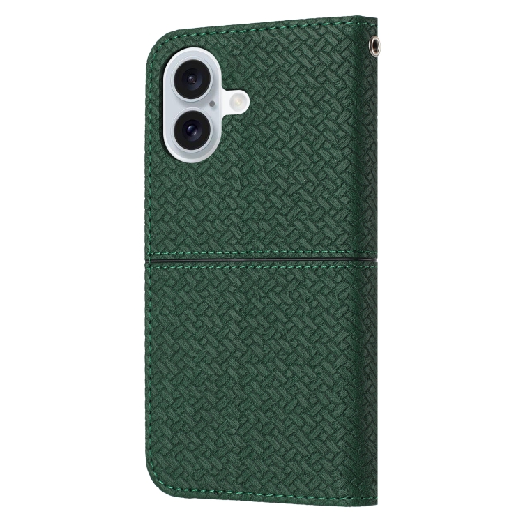 For iPhone 16 Woven Texture Stitching Magnetic Leather Phone Case(Green) For iPhone 16 Woven Texture Stitching Magnetic Leather Phone Case(Green)