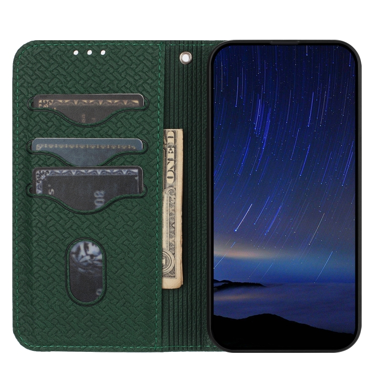 For iPhone 16 Woven Texture Stitching Magnetic Leather Phone Case(Green) For iPhone 16 Woven Texture Stitching Magnetic Leather Phone Case(Green)