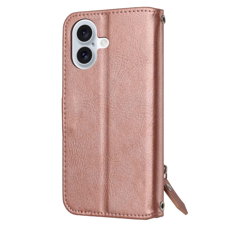 For iPhone 16 Oil Skin Zipper Wallet Leather Phone Case(Rose Gold) For iPhone 16 Oil Skin Zipper Wallet Leather Phone Case(Rose Gold)