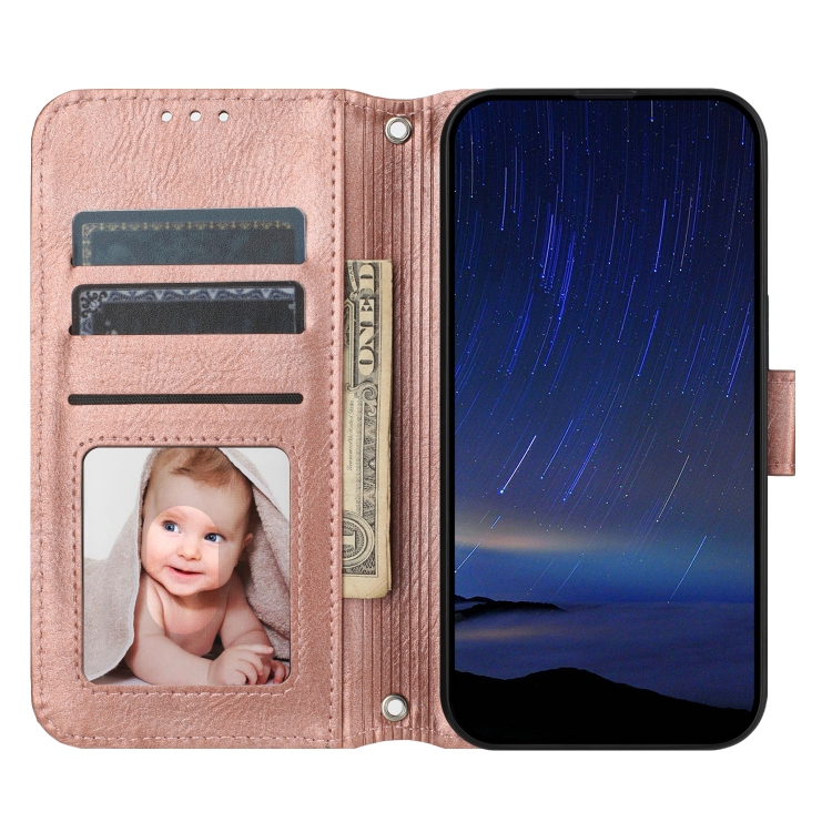 For iPhone 16 Oil Skin Zipper Wallet Leather Phone Case(Rose Gold) For iPhone 16 Oil Skin Zipper Wallet Leather Phone Case(Rose Gold)