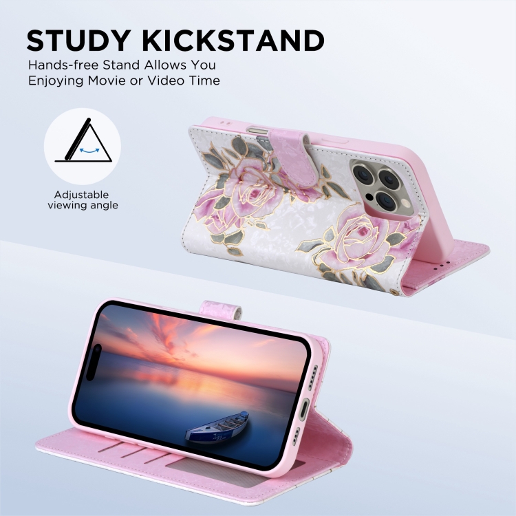 For iPhone 16 Bronzing Painting RFID Leather Case(Rose Flower) For iPhone 16 Bronzing Painting RFID Leather Case(Rose Flower)