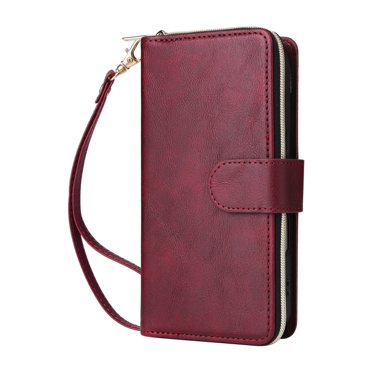 For iPhone 16 Plus 9 Card Slots Zipper Wallet Bag Leather Phone Case(Wine Red) For iPhone 16 Plus 9 Card Slots Zipper Wallet Bag Leather Phone Case(Wine Red)