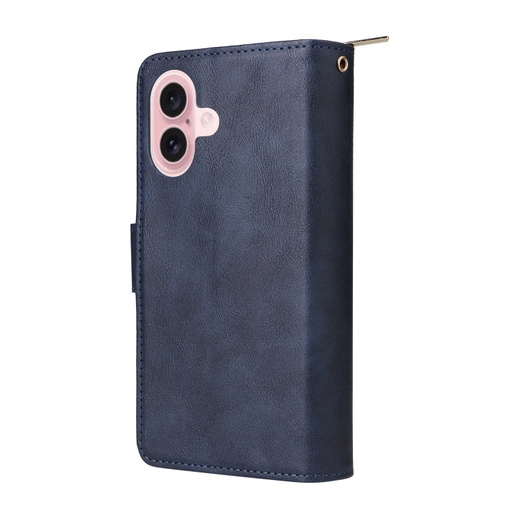 For iPhone 16 9 Card Slots Zipper Wallet Bag Leather Phone Case(Blue) For iPhone 16 9 Card Slots Zipper Wallet Bag Leather Phone Case(Blue)