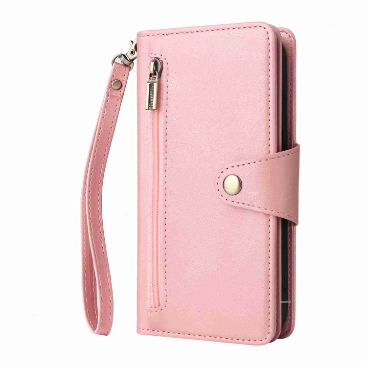 For iPhone 15 Pro Rivet Buckle 9 Cards Three Fold Leather Phone Case(Rose Gold) For iPhone 15 Pro Rivet Buckle 9 Cards Three Fold Leather Phone Case(Rose Gold)