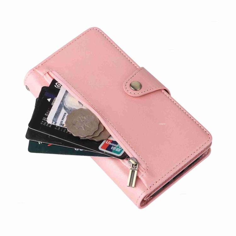 For iPhone 15 Pro Rivet Buckle 9 Cards Three Fold Leather Phone Case(Rose Gold) For iPhone 15 Pro Rivet Buckle 9 Cards Three Fold Leather Phone Case(Rose Gold)