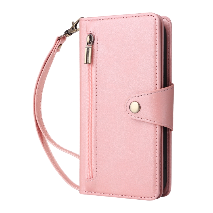 For iPhone 16 Pro Rivet Buckle 9 Cards Three Fold Leather Phone Case(Rose Gold) For iPhone 16 Pro Rivet Buckle 9 Cards Three Fold Leather Phone Case(Rose Gold)