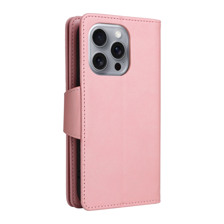 For iPhone 16 Pro Rivet Buckle 9 Cards Three Fold Leather Phone Case(Rose Gold) For iPhone 16 Pro Rivet Buckle 9 Cards Three Fold Leather Phone Case(Rose Gold)