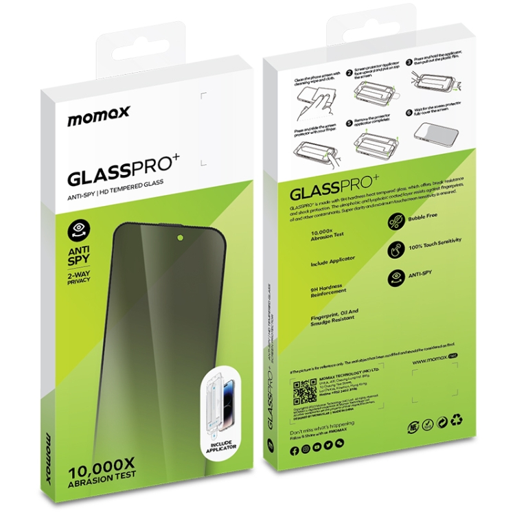 Para iPhone 15 MOMAX 0,3 mm 3D Película de vidrio templado anti-peep (negro)