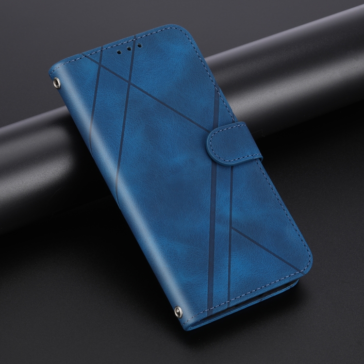 For iPhone 16 Embossed Line Leather Phone Case with Lanyard(Blue) For iPhone 16 Embossed Line Leather Phone Case with Lanyard(Blue)