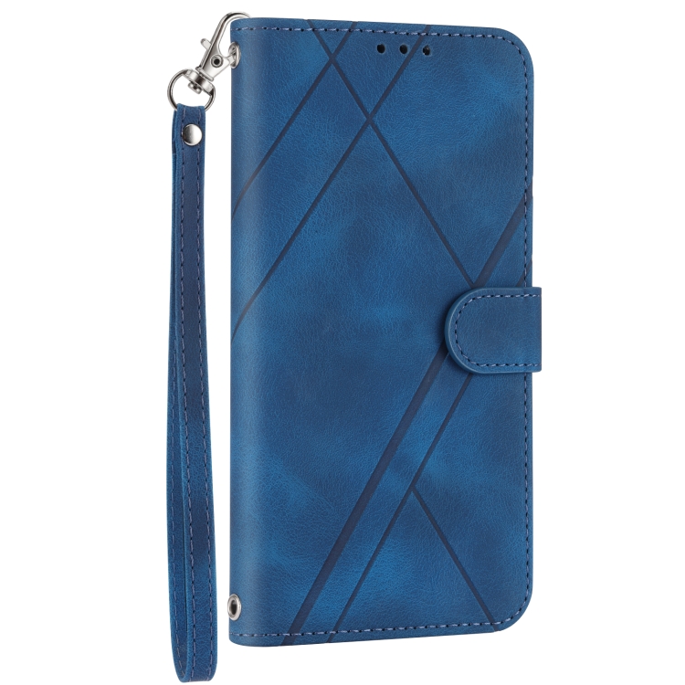 For iPhone 16 Embossed Line Leather Phone Case with Lanyard(Blue) For iPhone 16 Embossed Line Leather Phone Case with Lanyard(Blue)