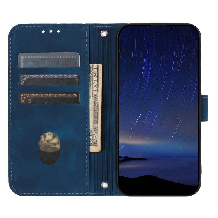 For iPhone 16 Embossed Line Leather Phone Case with Lanyard(Blue) For iPhone 16 Embossed Line Leather Phone Case with Lanyard(Blue)