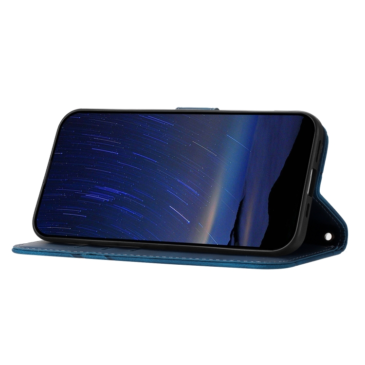 For iPhone 16 Embossed Line Leather Phone Case with Lanyard(Blue) For iPhone 16 Embossed Line Leather Phone Case with Lanyard(Blue)