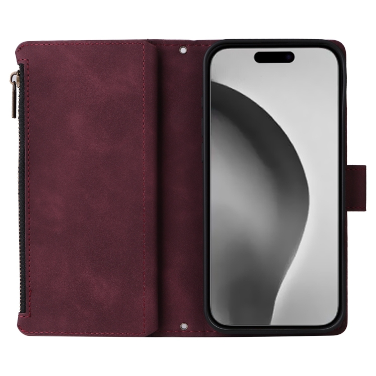 For iPhone 16 Pro Max Crossbody Multi-card Slot Wallet Zipper Leather Phone Case(Wine Red) For iPhone 16 Pro Max Crossbody Multi-card Slot Wallet Zipper Leather Phone Case(Wine Red)