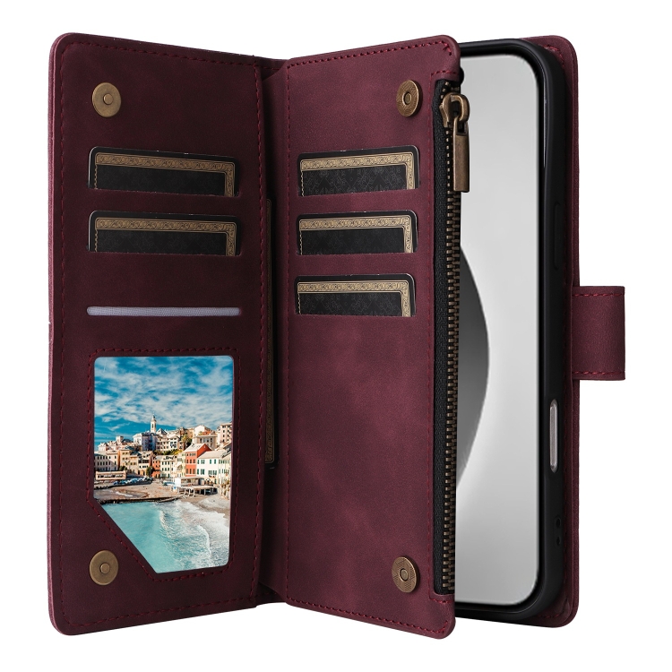 For iPhone 16 Pro Max Crossbody Multi-card Slot Wallet Zipper Leather Phone Case(Wine Red) For iPhone 16 Pro Max Crossbody Multi-card Slot Wallet Zipper Leather Phone Case(Wine Red)