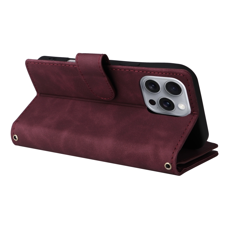 For iPhone 16 Pro Max Crossbody Multi-card Slot Wallet Zipper Leather Phone Case(Wine Red) For iPhone 16 Pro Max Crossbody Multi-card Slot Wallet Zipper Leather Phone Case(Wine Red)