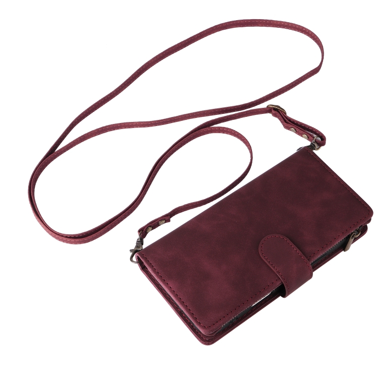 For iPhone 16 Pro Max Crossbody Multi-card Slot Wallet Zipper Leather Phone Case(Wine Red) For iPhone 16 Pro Max Crossbody Multi-card Slot Wallet Zipper Leather Phone Case(Wine Red)